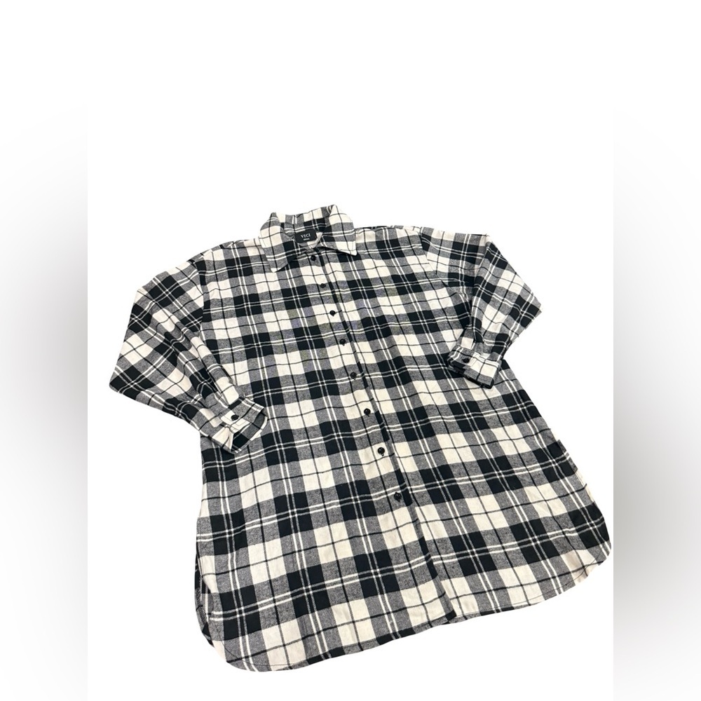 VICI black white plaid flannel button down shirt oversized small NWT - Picture 3 of 11